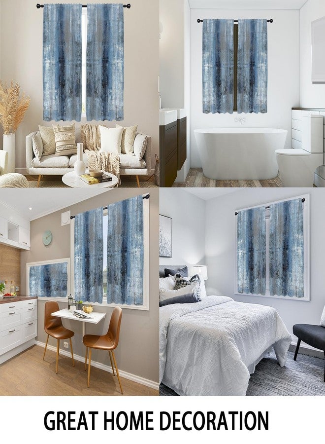 Coxila Abstract Blue Kitchen Window Curtains 27.5 x 39 Inch Small Short Mini Cafe Rod Pocket Dark Navy Gray Grey Watercolor Living Bedroom Room Home Treatment Set of 2 Curtain Panels Drapes Tiers - Image 5